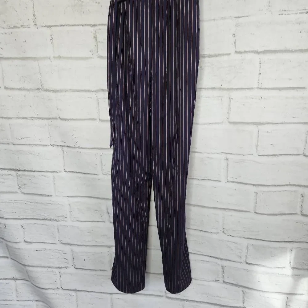 Cupcakes & Cashmere Bonita Pinstripe Front Tie Waist Jumpsuit Blue Tan Small